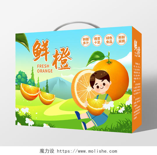 橙色插画卡通风景鲜橙鲜橙包装橙子包装